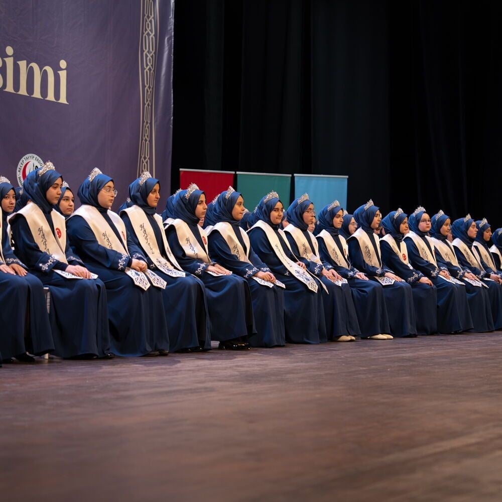 Hafızlık İcazet Merasim Atkısı Lacivert Nakış ve Filistin,Türkiye Bayrak İşlemeli- Vizon