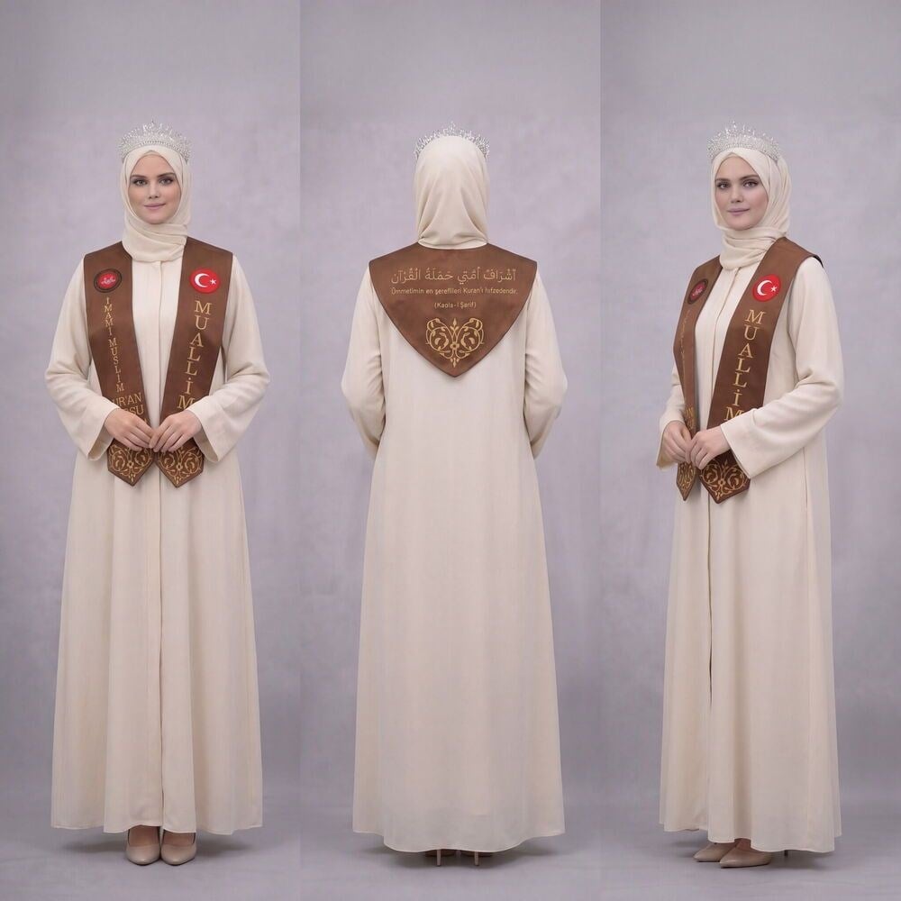 Hafızlık İcazet Merasim Atkısı Türk-Diyanet Bayraklı Kursa Özel Gold Nakışlı-Kahve