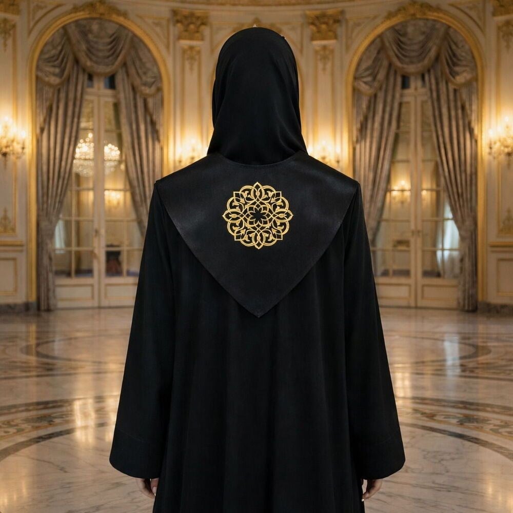 Hafızlık İcazet Merasim Bayan Aişe Ferace Abaya Siyah Elbise  Kol Nakışlı