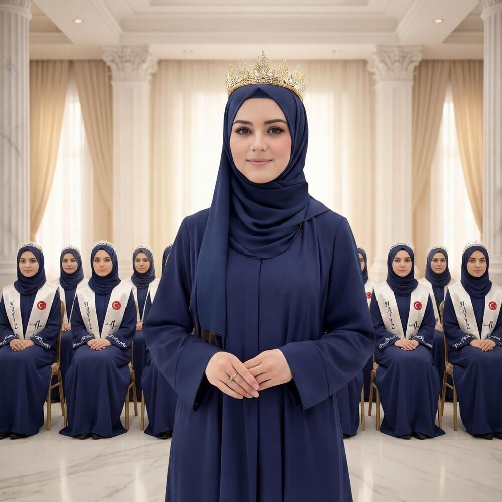 Hafızlık İcazet Merasim Bayan Meryem Ferace Abaya İndigo Elbise Kol Nakışlı