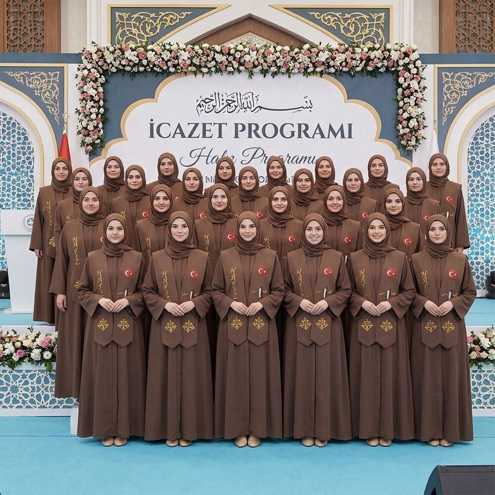 Hafızlık İcazet Merasim Halime Bayan Ferace Abaya Kahve Elbise