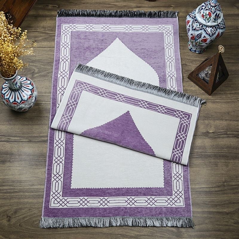 Hediyelik Çift Taraf Seccade Lila Krem 70x130 cm - 450 gr