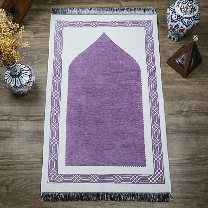 Hediyelik Çift Taraf Seccade Lila Krem 70x130 cm - 450 gr