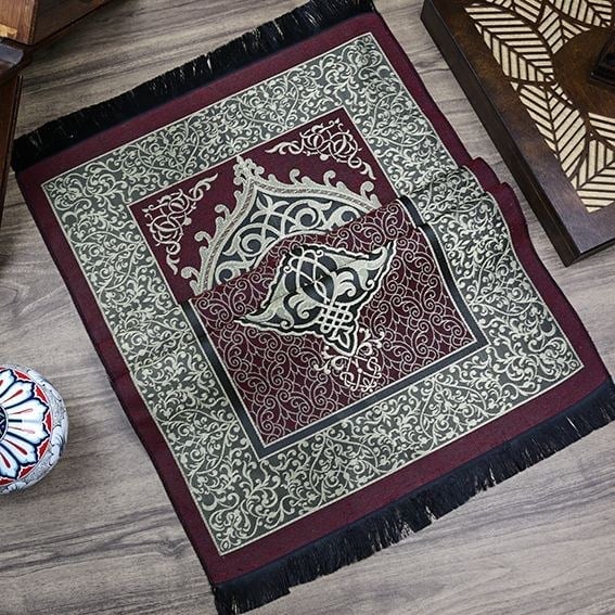 Hediyelik İpek Nur Tafta Seccade Bordo 68x110 cm - 200 gr