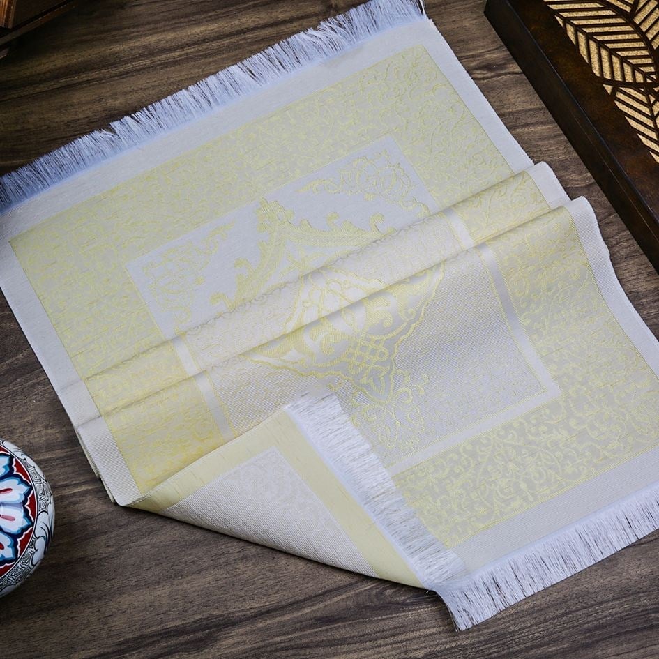 Hediyelik İpek Nur Tafta Seccade Sarı 68x110 cm - 200 gr