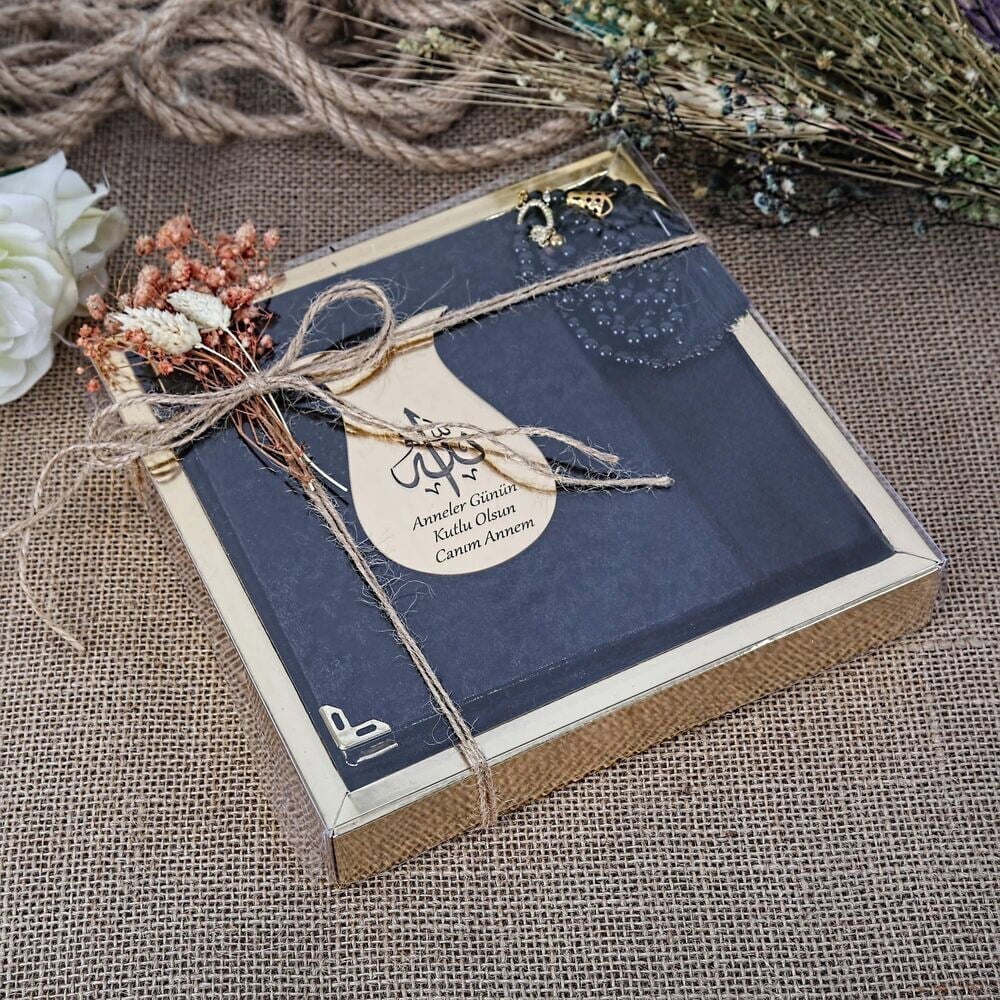Hediyelik Şal, Yasin Kitabı, İnci Tesbihli Set-Lacivert