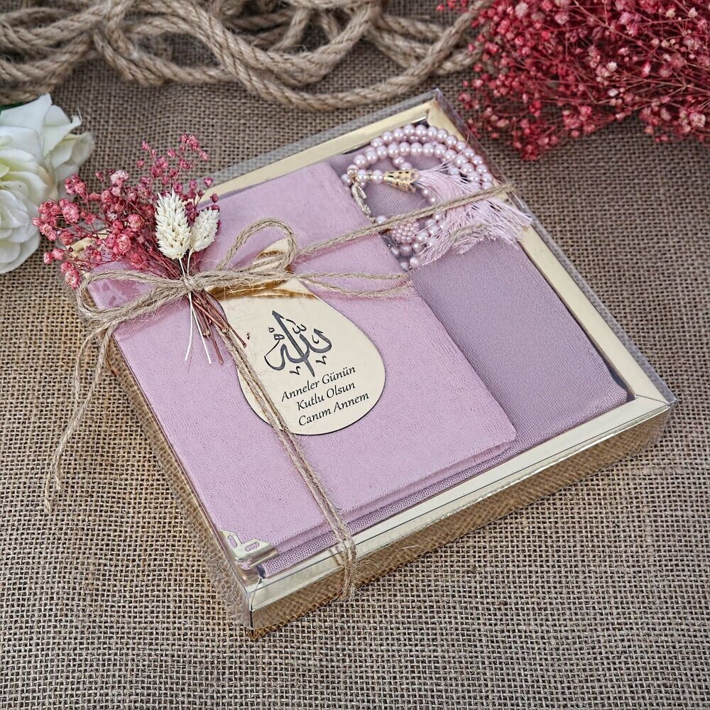 Hediyelik Şal, Yasin Kitabı, İnci Tesbihli Set-Pembe