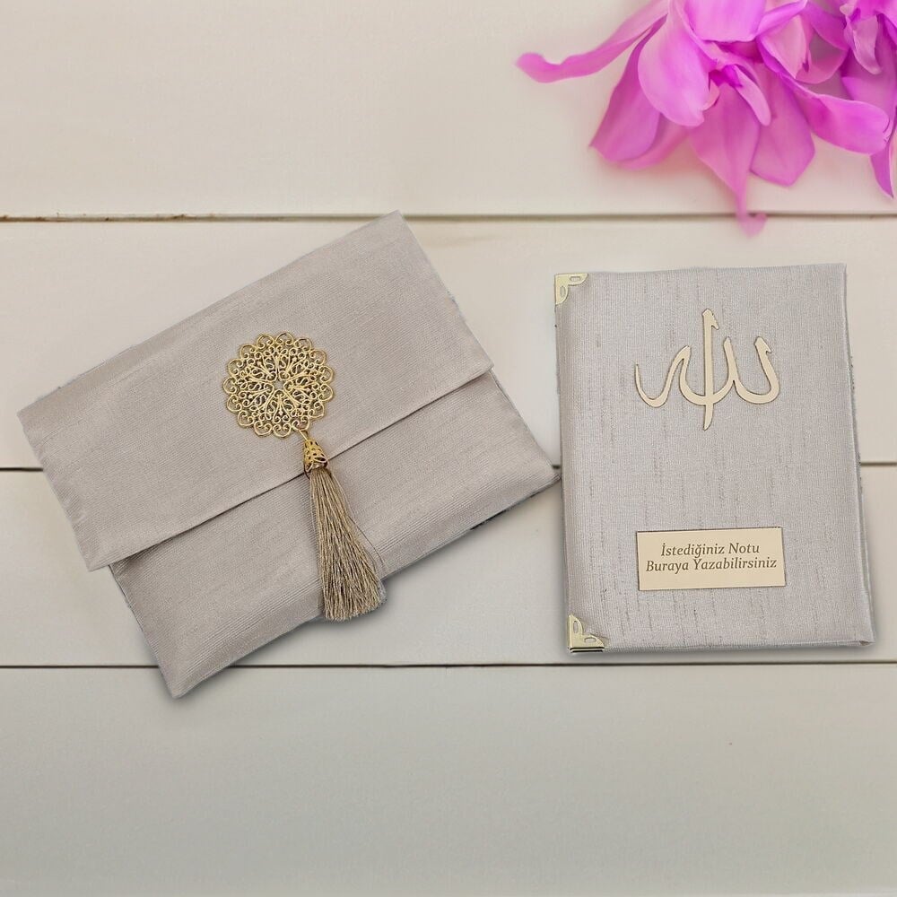 Hediyelik Şantuk Kumaş Çantalı Yasin Kitabı ( 16.5 x 12.5 cm ) Vizon