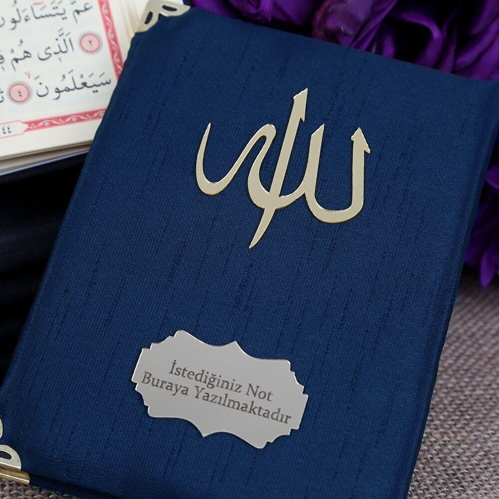 Hediyelik Şantuk Yasin Kitabı, İnci Tesbih, Süslemeli Asetat Kutulu (17×15) Dini Set-Lacivert