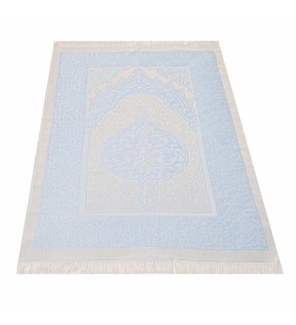 Hediyelik Seccade, Kadife Yasin (İsme Özel), İnci Tesbih, Asetat Kutulu (26×23) İslami Set-Mavi