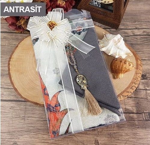 Hediyelik Seccade, Şal, İnci Tesbih, Süslemeli Asetat Kutulu (30×18) Paket