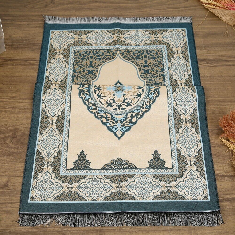 Hediyelik Tafta Seccade Mavi-Gold 68x110 cm - 200 gr