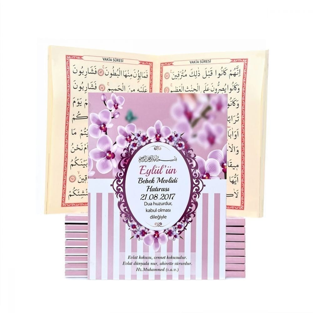 Hediyelik Yasin Kitabı, Kokulu Tesbih, Seccade, Asetat Kutulu (26×23) Mevlid Paketi-Pembe