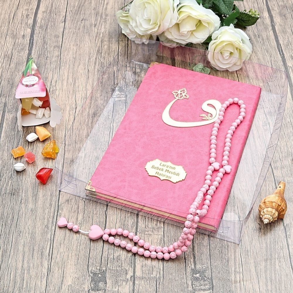 Hediyelik Yasin Kitabı (Orta Boy) 50 Adet, İnci Tesbih, Mevlüt Şekeri, Asetat Kutulu (26×23) Mevlid Seti-Pembe