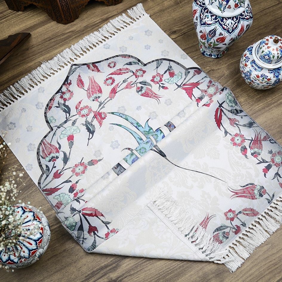 İnce Pamuk Çocuk Seccadesi Mavi - Lale 77×44 cm 180 gr - Tesbih Hediyeli