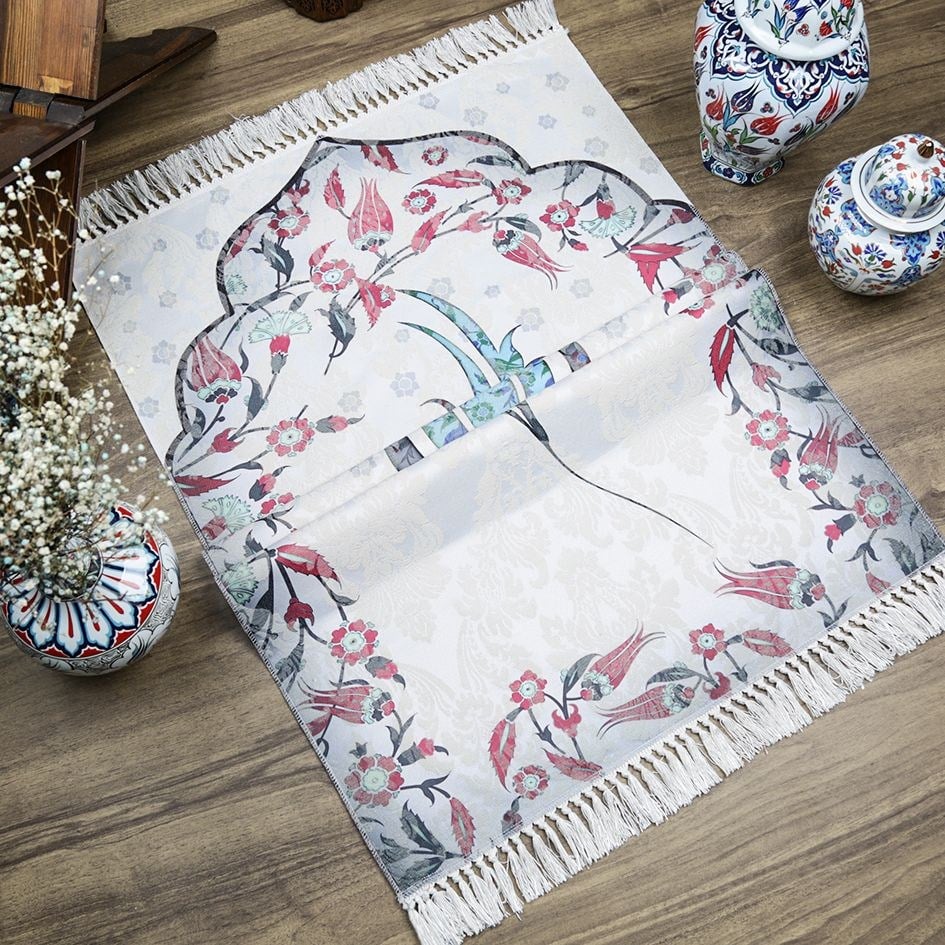 İnce Pamuk Çocuk Seccadesi Mavi - Lale 77×44 cm 180 gr - Tesbih Hediyeli