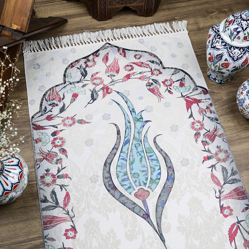 İnce Pamuk Çocuk Seccadesi Mavi - Lale 77×44 cm 180 gr - Tesbih Hediyeli