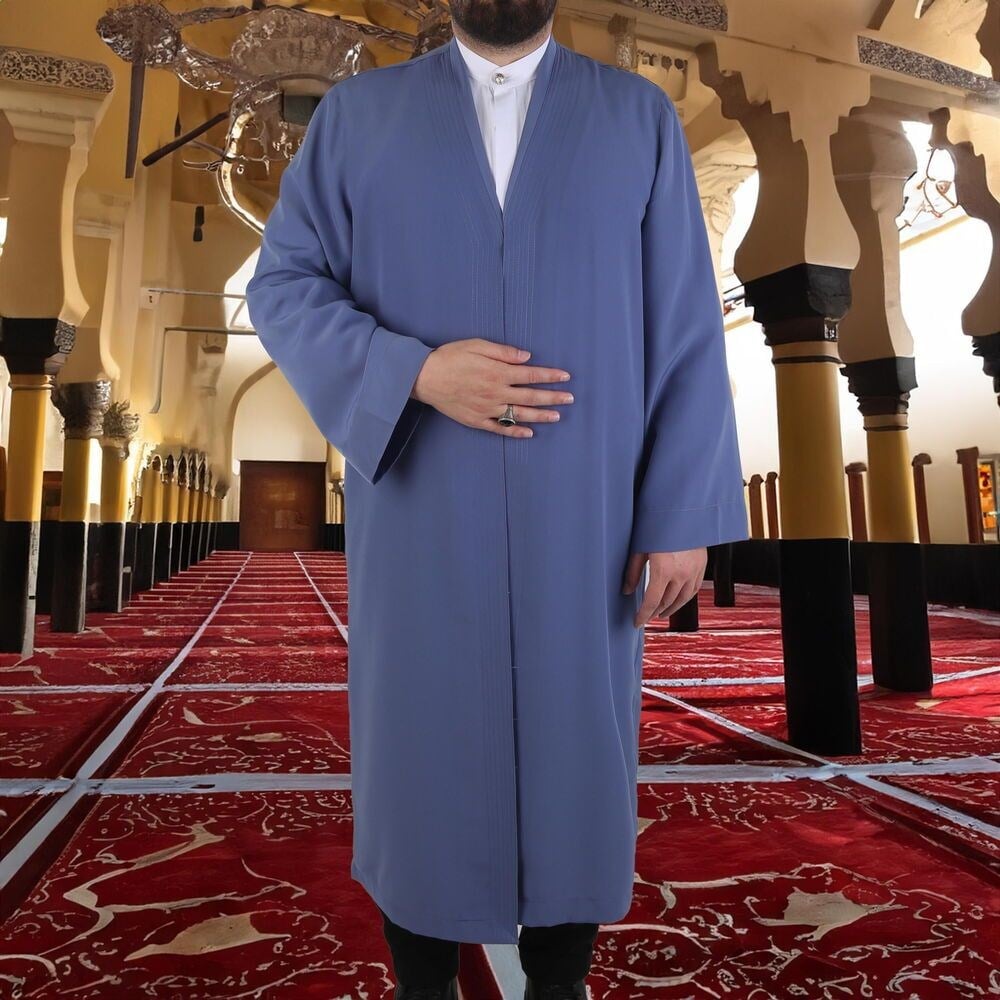 İndigo Mavi Buhara Yaka Namaz Cübbesi