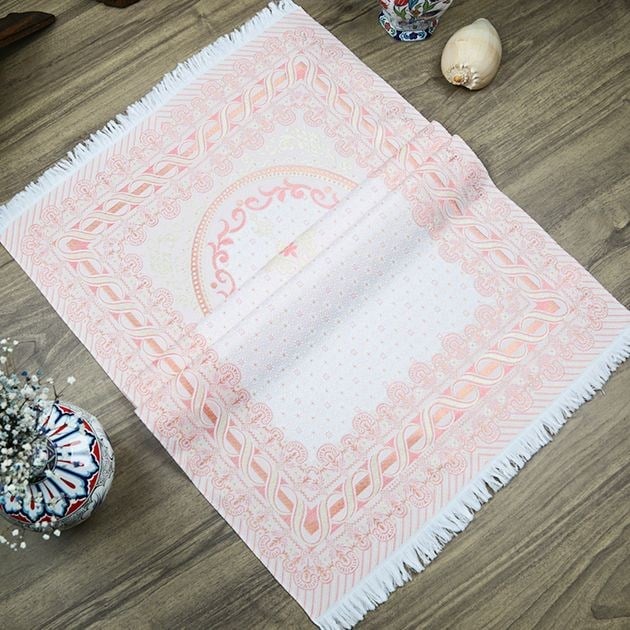 İpek Saten Osmanlı Desenli Seccade Pembe 67x120 cm - 230 gr