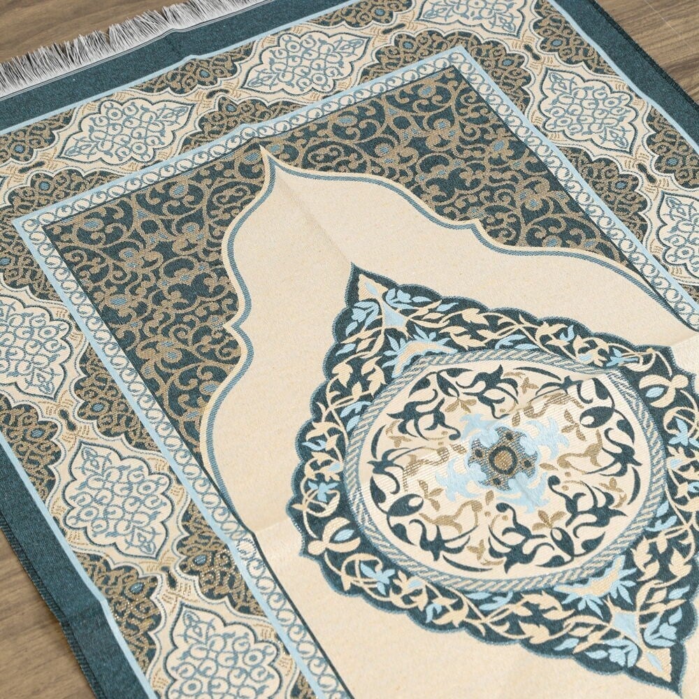 İsimli Hediyelik Tafta Seccade Mavi-Gold 68x110cm