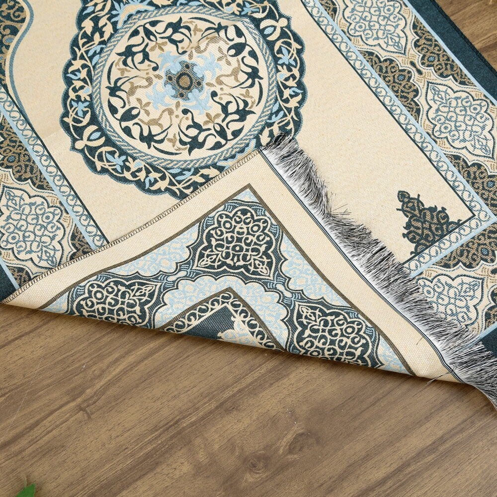İsimli Hediyelik Tafta Seccade Mavi-Gold 68x110cm