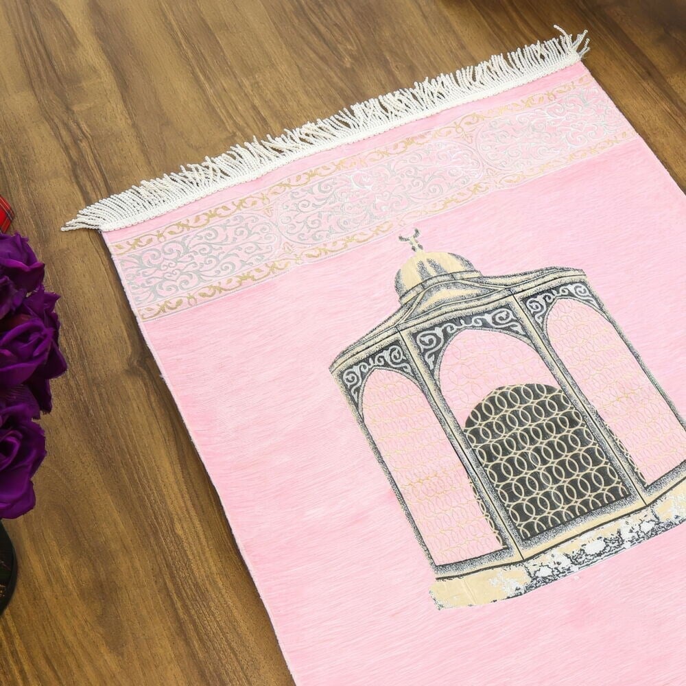 İsimli Makam-ı İbrahim Lüks Şönil Seccade Pembe (70x126cm) 240 gr
