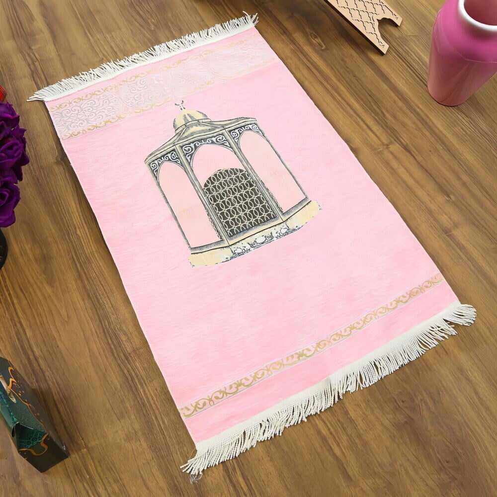 İsimli Makam-ı İbrahim Lüks Şönil Seccade Pembe (70x126cm) 240 gr