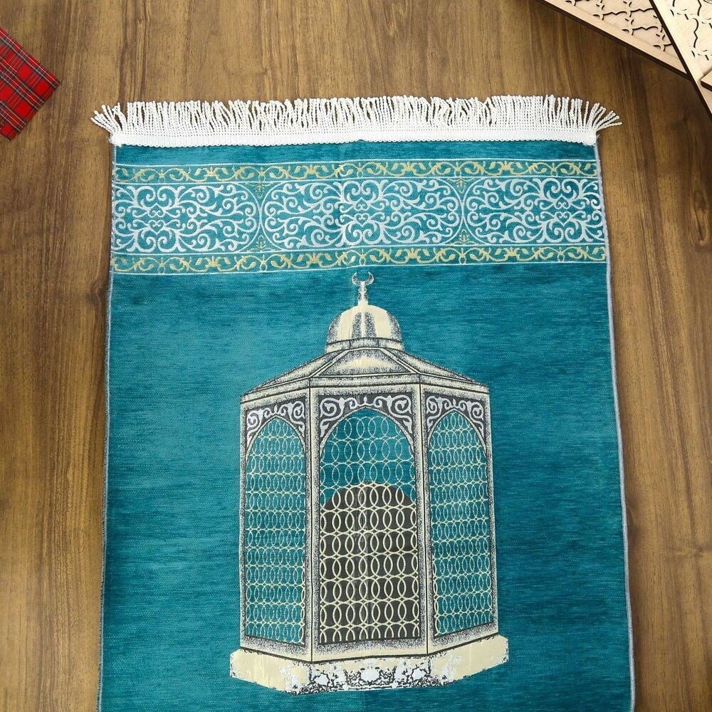 İsimli Makam-ı İbrahim Lüks Şönil Seccade Turkuaz (70x126cm) 240 gr