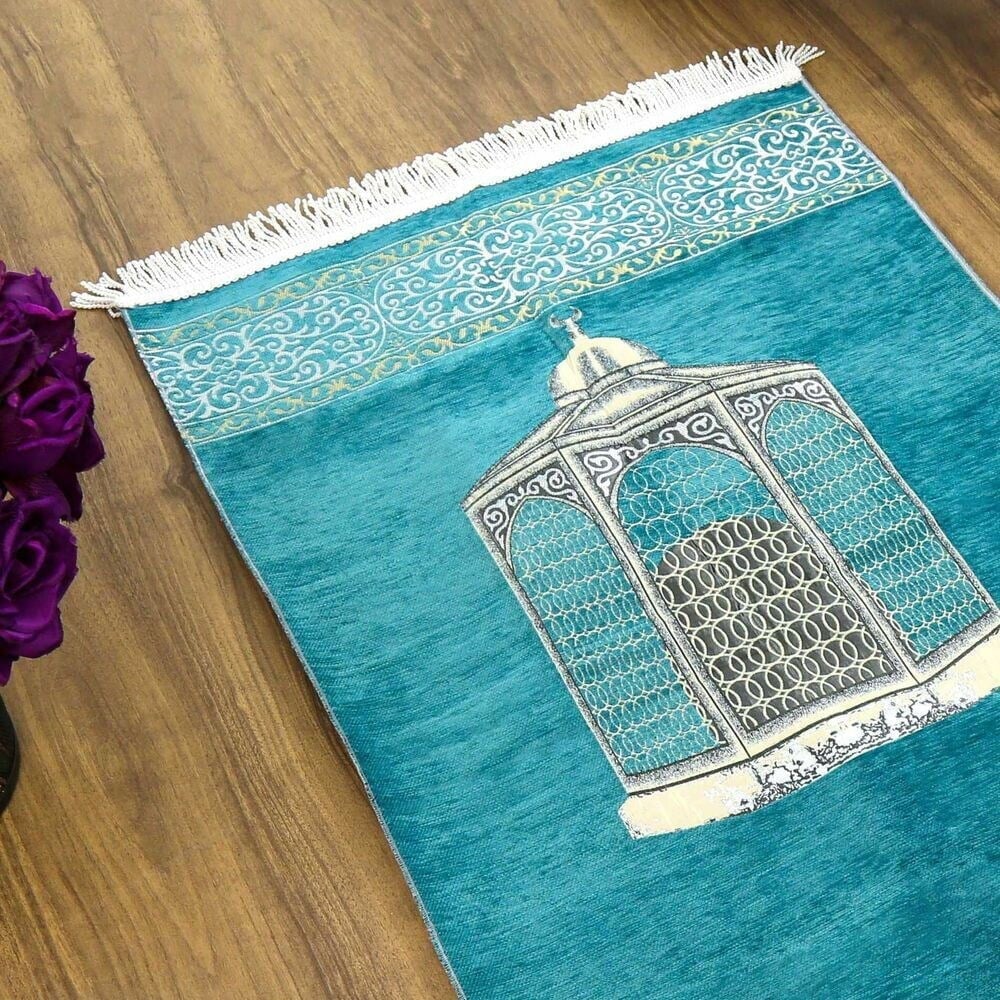 İsimli Makam-ı İbrahim Lüks Şönil Seccade Turkuaz (70x126cm) 240 gr