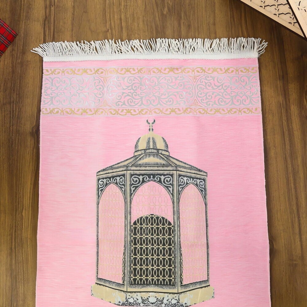 İsimli Makam-ı İbrahim Lüks Şönil Seccade Pembe (70x126cm) 240 gr