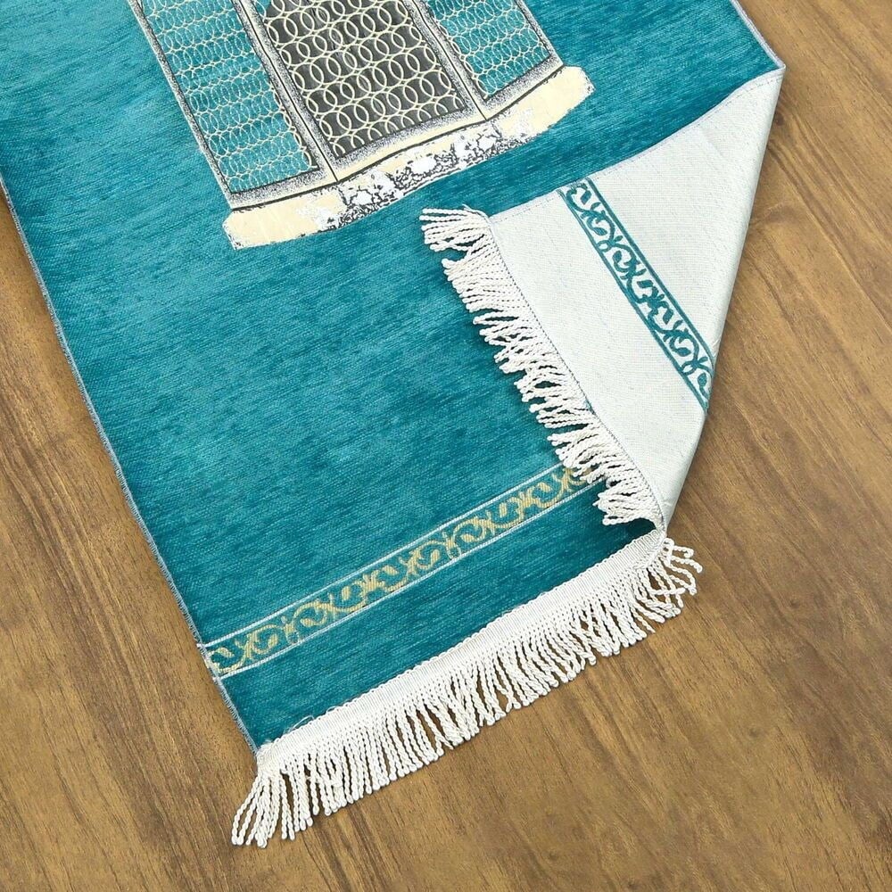 İsimli Makam-ı İbrahim Lüks Şönil Seccade Turkuaz (70x126cm) 240 gr