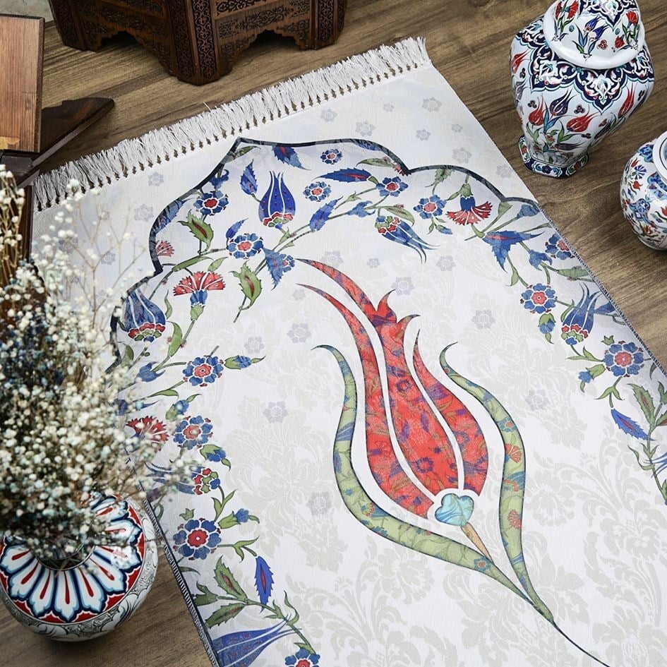İsme Özel İnce Pamuk Seccade Kırmızı - Lale 70x117 cm - 370 gr
