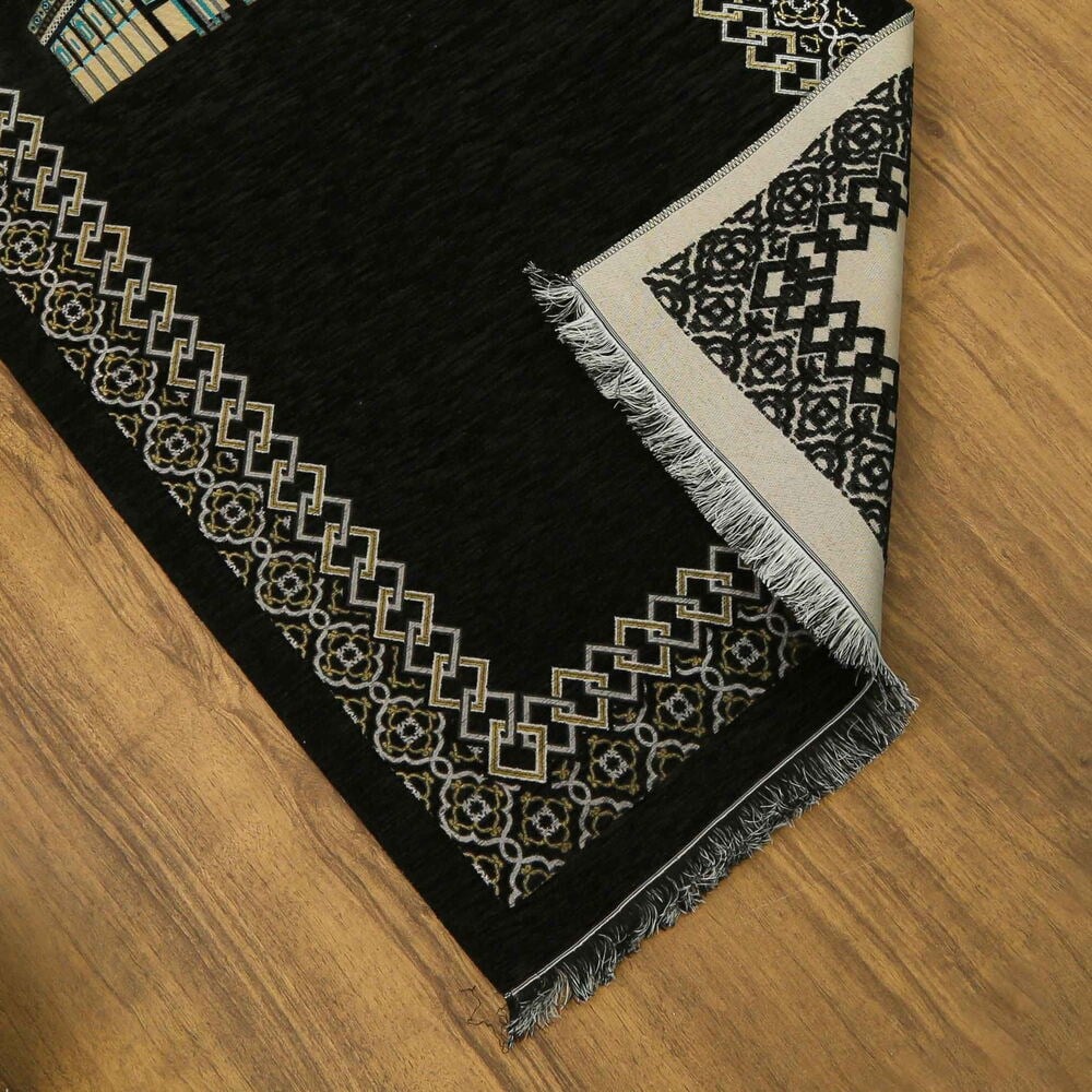İsme Özel Kubbetüs Sahra Lüks Şönil Seccade Siyah (66x117cm) 485gr