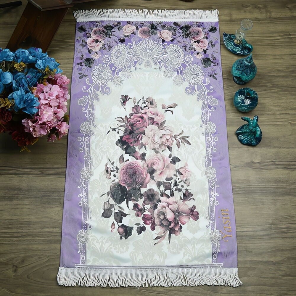 İsme Özel Lüks Hürrem Astarsız Seccade - Mor 68 x 117 cm