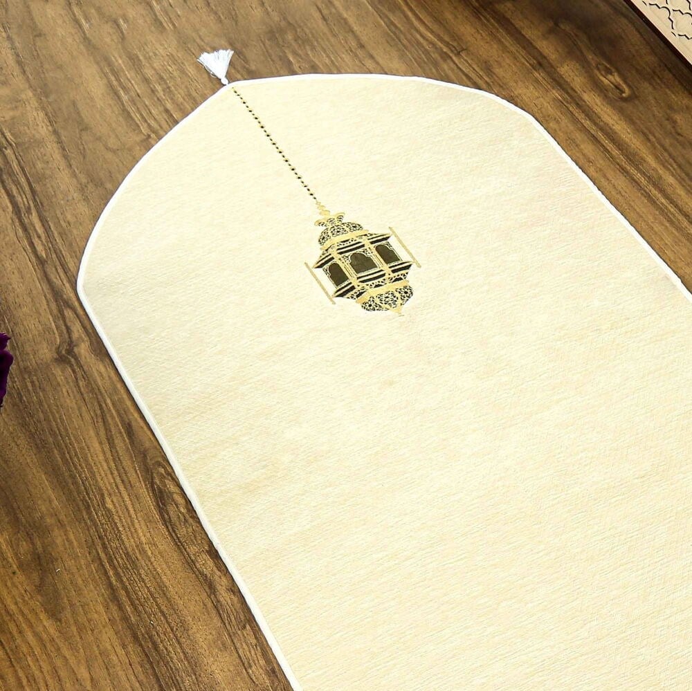 İsme Özel Mahya Lüks Astarlı Biyeli Şönil Seccade-Krem (66X125cm) 565 gr