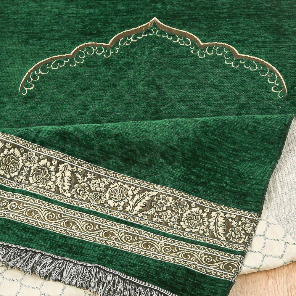 İsme Özel Osmanlı Sütunlu Şönil Seccade - Yeşil (75*115 cm)