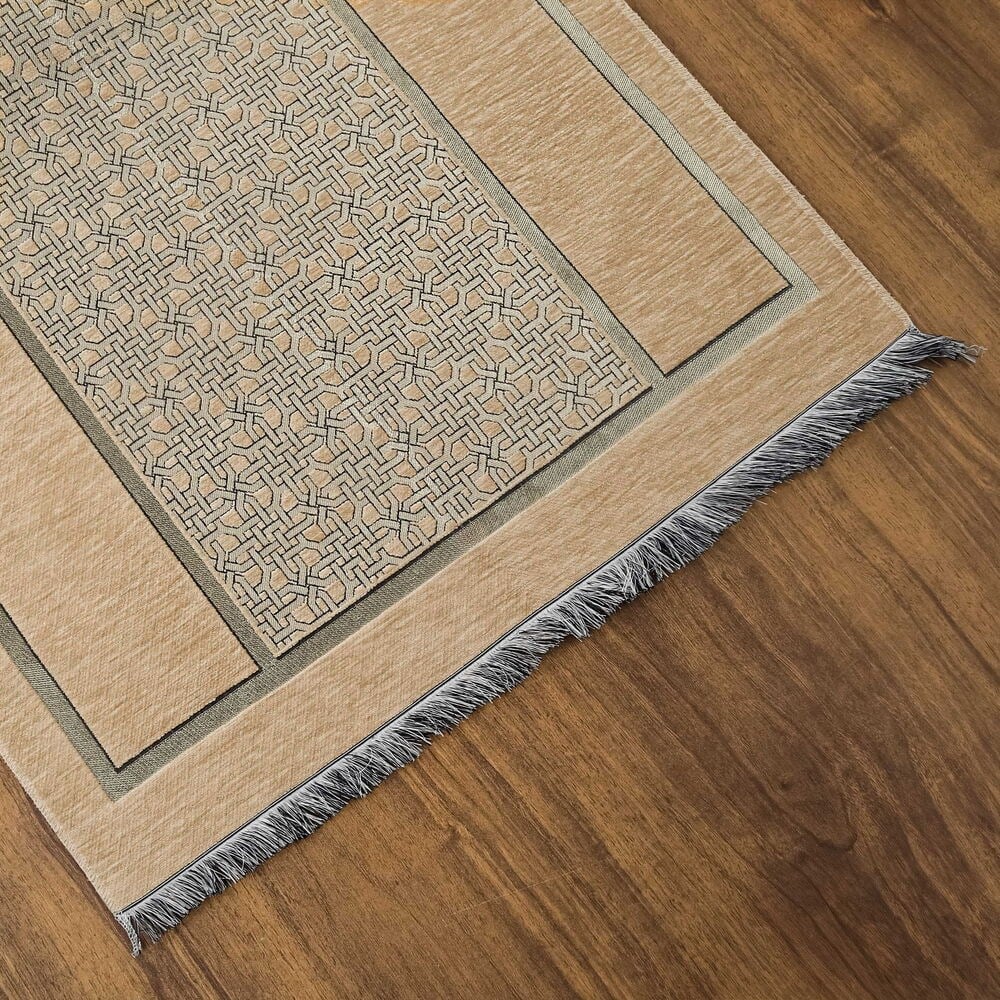 İsme Özel Selçuklu Desenli Lüks Şönil Seccade-Vizon (66X120cm) 520 gr