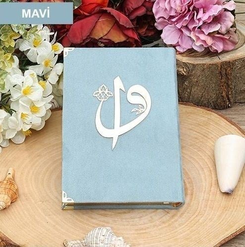 Kadife Kaplı Kur'an-ı Kerim Mühürlü (Çanta Boy), Elif Vav Pleksi, Mühürlü Renk Seçenekli