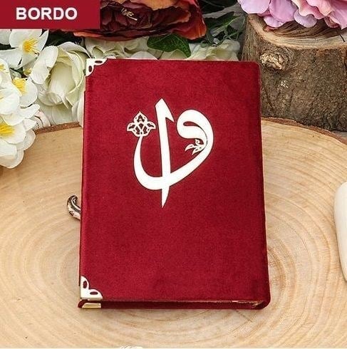 Kadife Kaplı Kur'an-ı Kerim Mühürlü (Çanta Boy), Elif Vav Pleksi, Mühürlü Renk Seçenekli