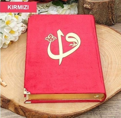 Kadife Kaplı Kur'an-ı Kerim Mühürlü (Çanta Boy), Elif Vav Pleksi, Mühürlü Renk Seçenekli