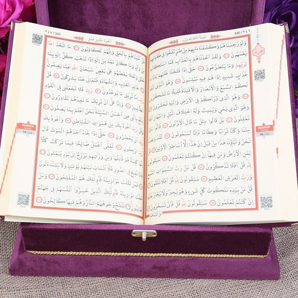 Kadife Kaplı Kutulu Kur'an-ı Kerim Mor