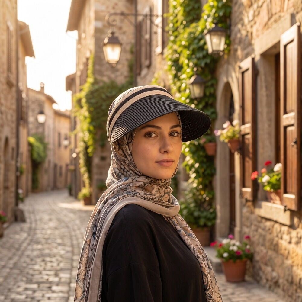 Kadın Vizör Hasır Taç Şapka Siyah