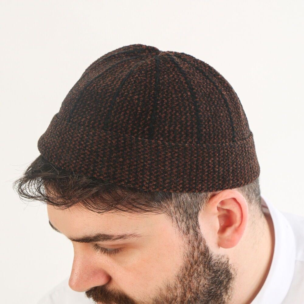 Katlamalı Şönil Takke - Kahve Siyah