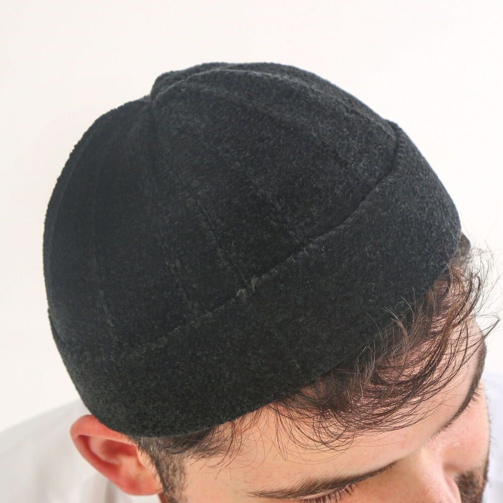 Katlamalı Şönil Takke - Siyah