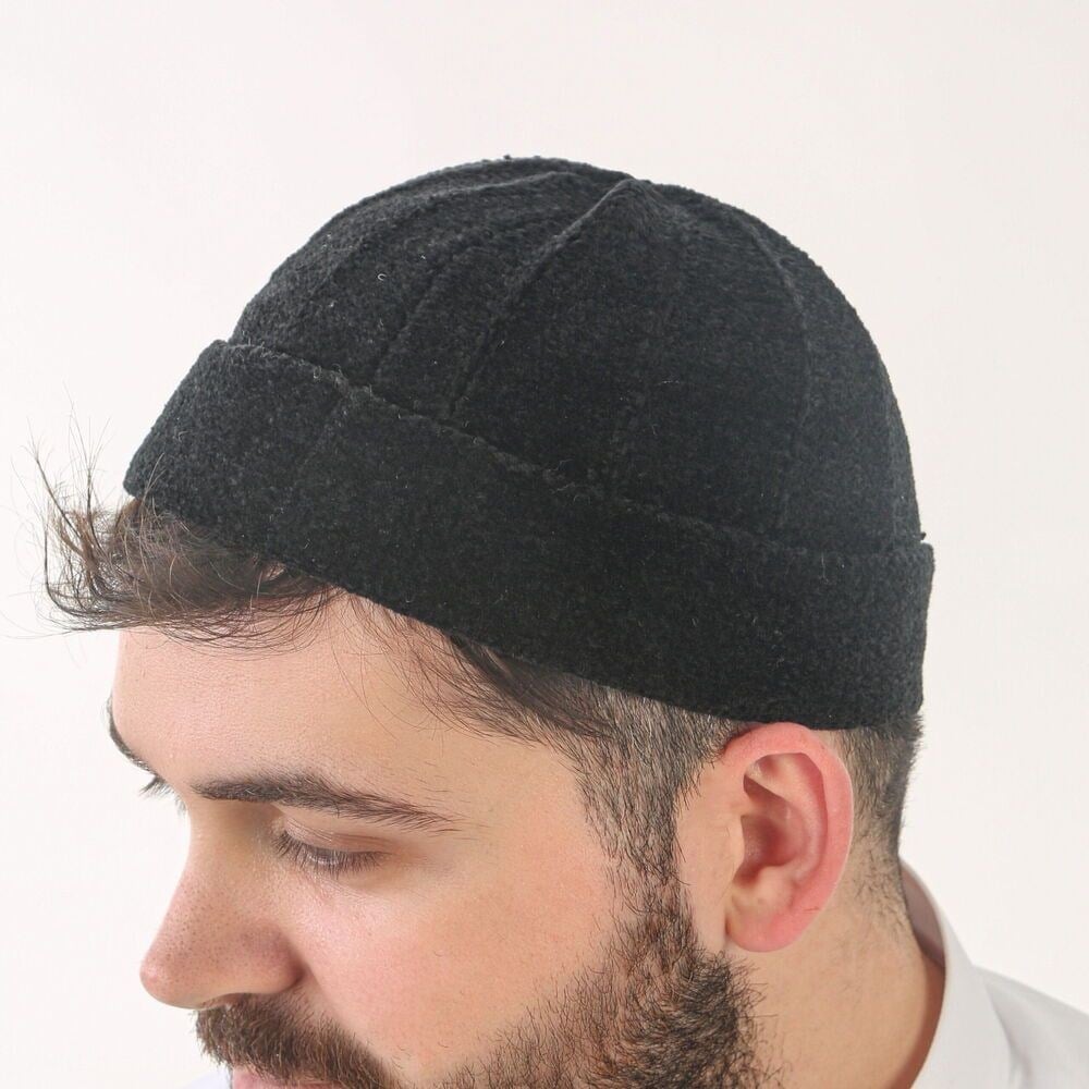 Katlamalı Şönil Takke - Siyah