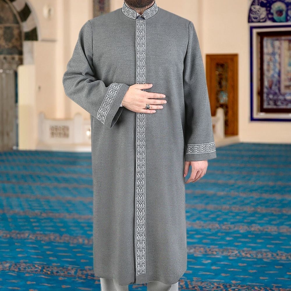 Kışlık Kaşe İmam Cübbesi Acet Koyu Gri
