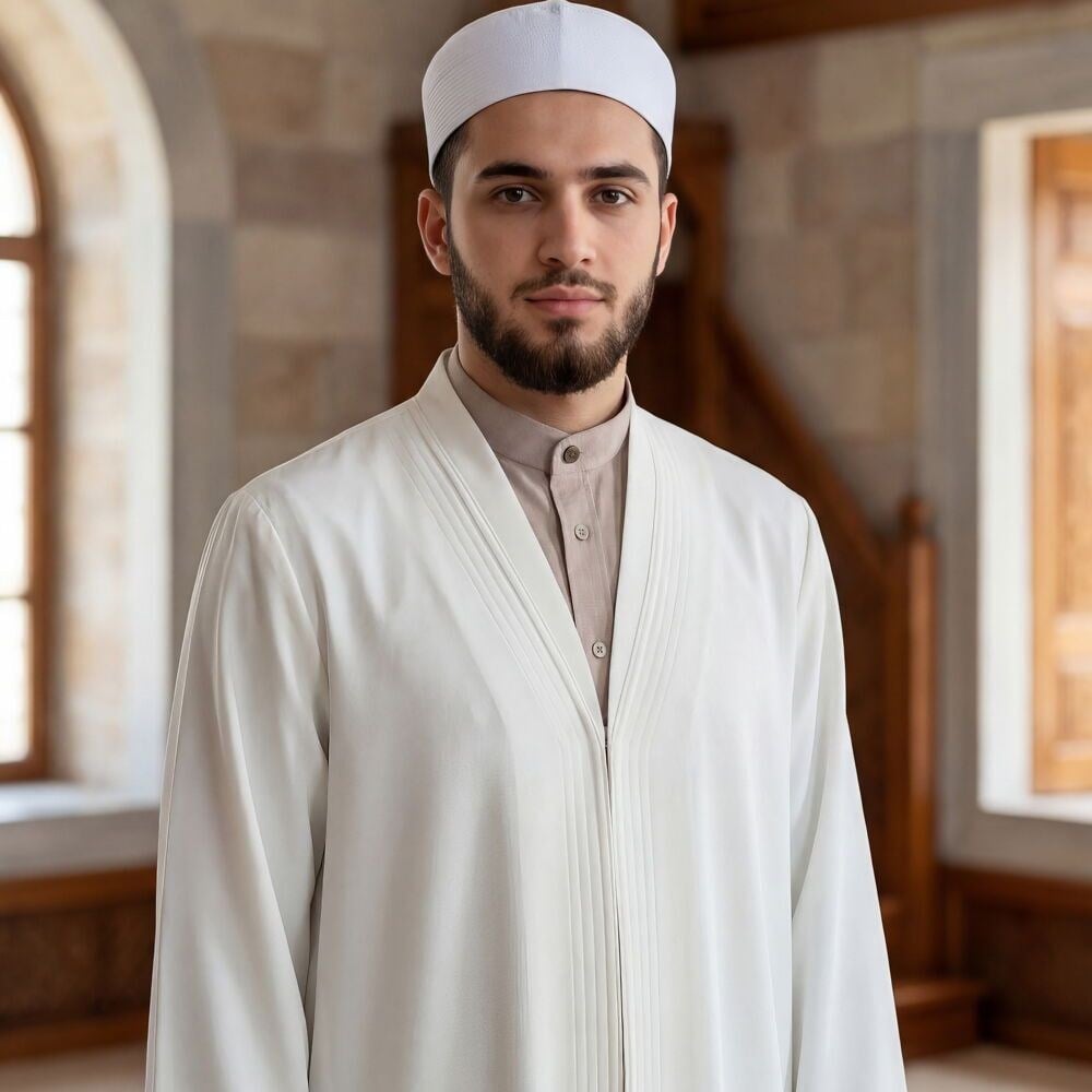 Krem Buhara Yaka Pratik Namaz Cübbesi