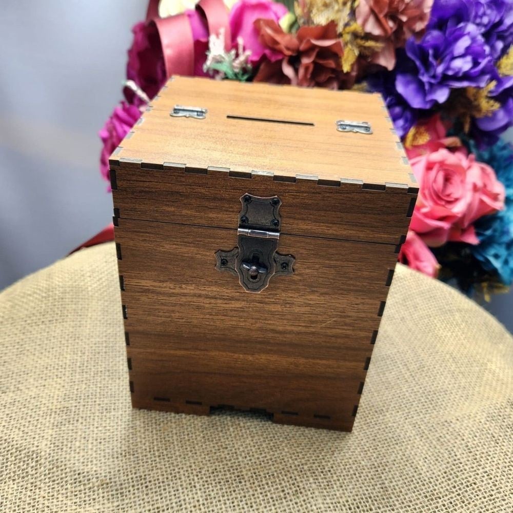 Kumbara Ahşap Mdf  Kutusu Rumi Desenli Orta Boy 14*14*16 cm