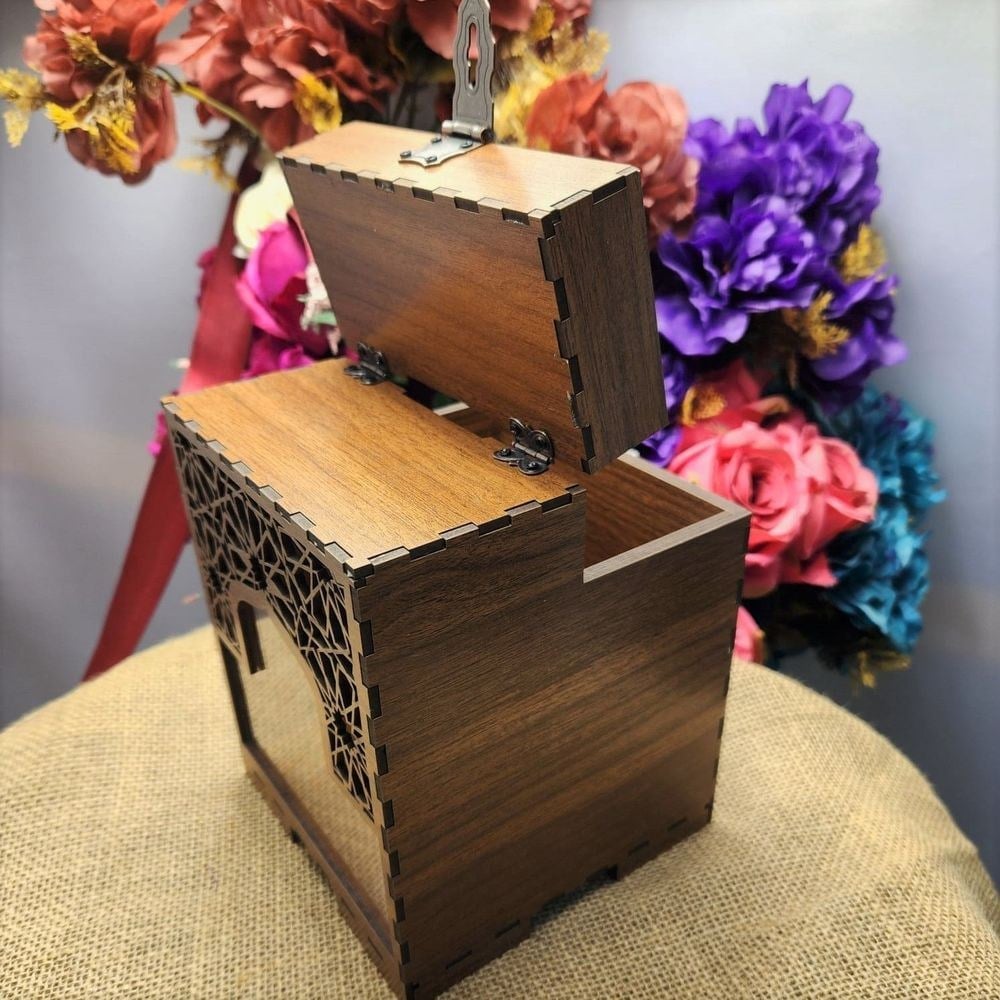 Kumbara Ahşap Mdf  Kutusu Rumi Desenli Orta Boy 14*14*16 cm