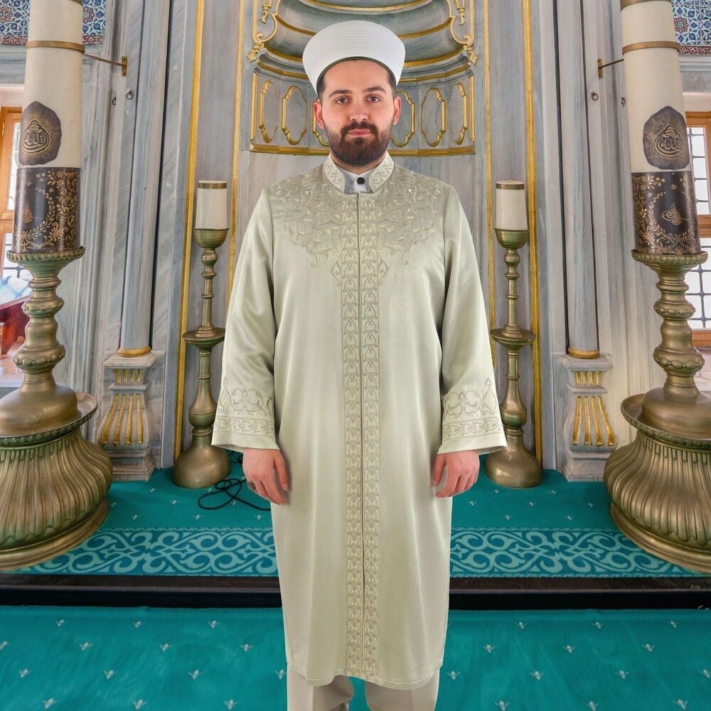 Lüks Fesebbih İmam Cübbesi Mint Yeşili